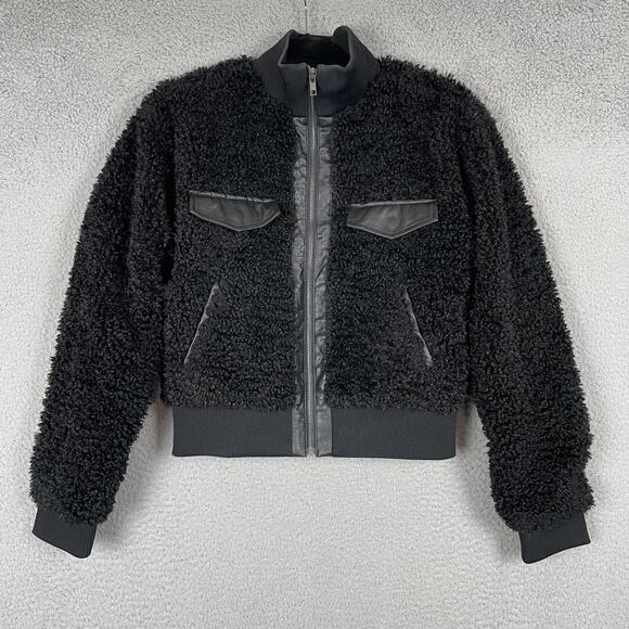 Express x Negin Mirsalehi Jacket Womens Small Black Faux Fur Sherpa Bomber Cozy - Picture 1 of 9